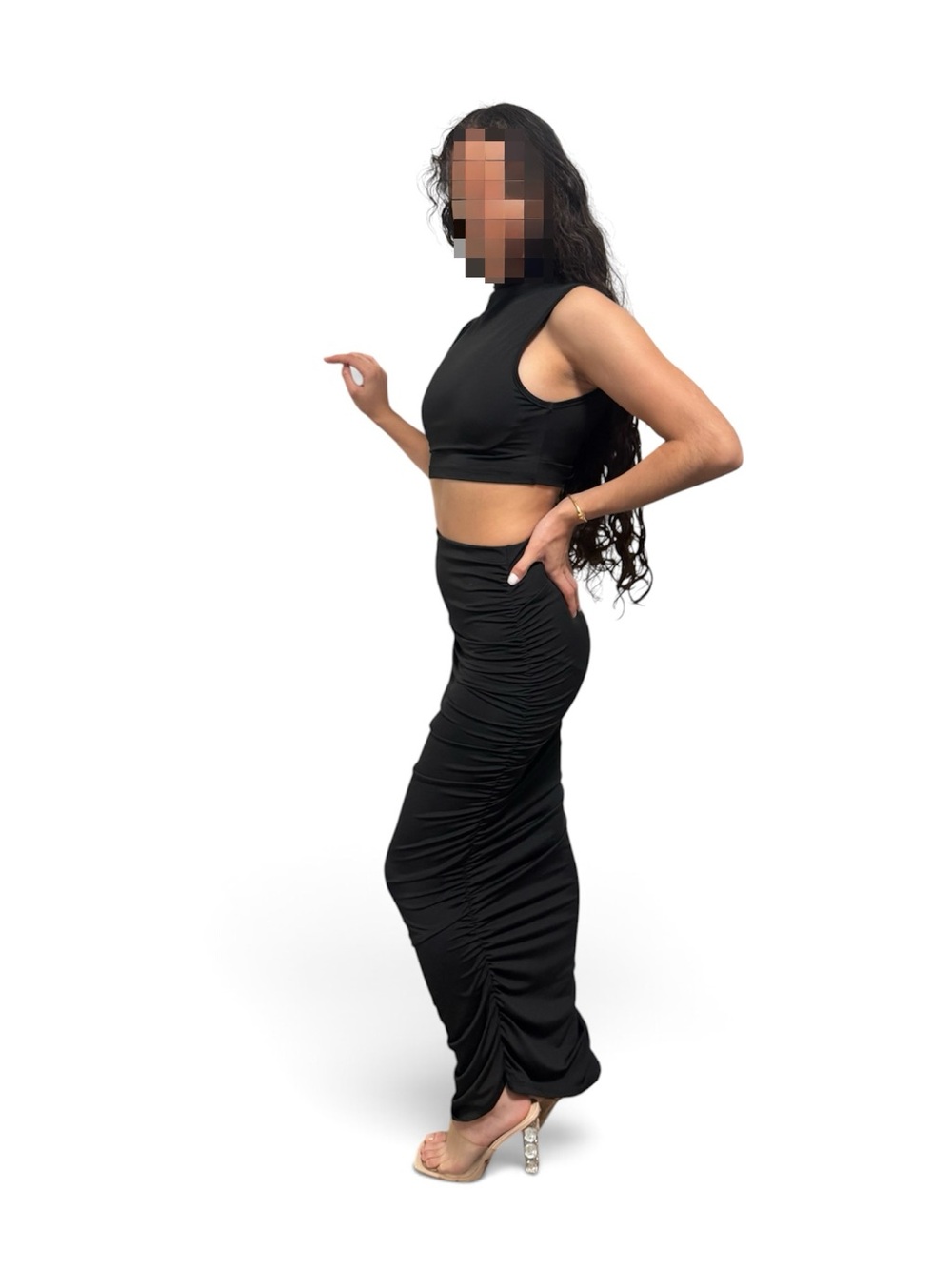 ✨ SHEIN BAE Black 2PC Set | Crop Top + Ruched Skirt S NWT ✨
